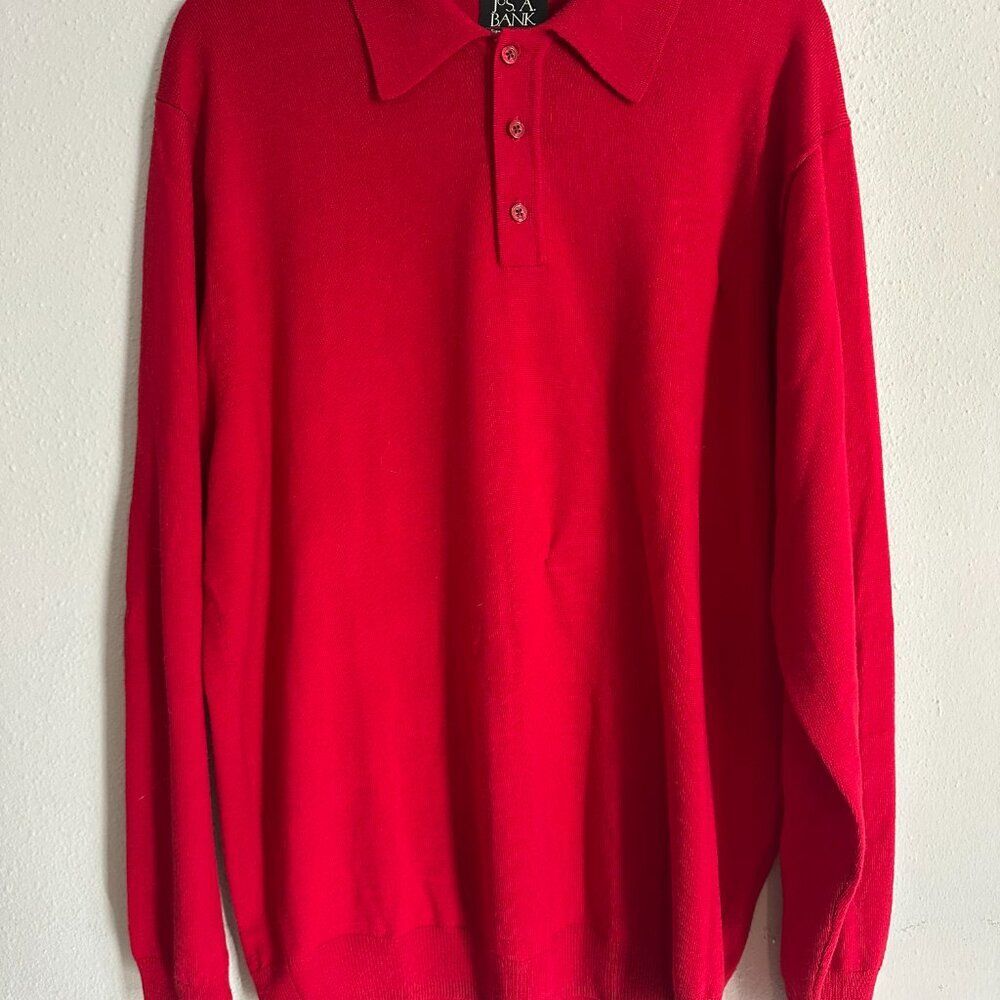 Jos A Bank Signature Polo Pullover Sweater XL 100% Italian Merino Wool Red - Picture 7 of 9